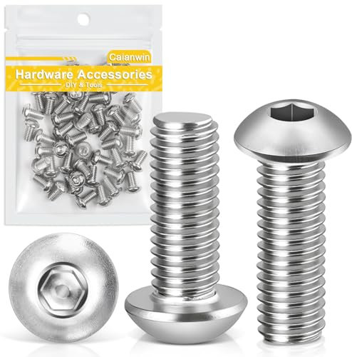 Caianwin Lot de 50 vis à tête bombée M6 x 12 mm à six pans creux en acier inoxydable 304 pour l'installation de meubles, les domaines industriels