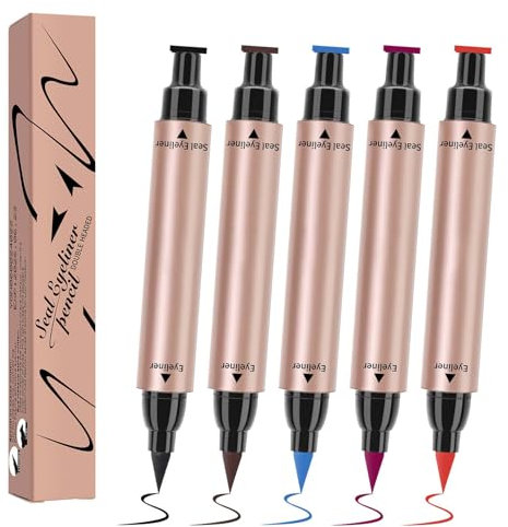 Doppelseitiger Eyeliner Stamp, 5 Farben Flüssiger Eyeliner, Eyeliner Wasserfest mit Winged Stamp, Bleistift Eyeliner Stempel Make-up, Langlebiger & Wischfester Eyeliner, Geschenk für Frauen & Mädchen
