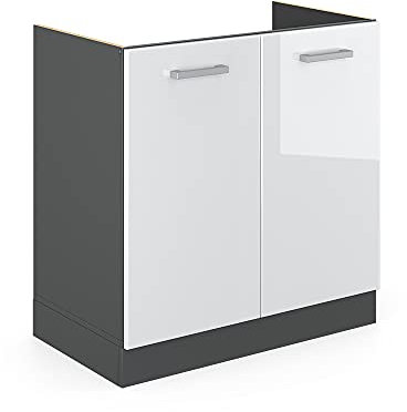 Vicco Spülenunterschrank R-Line, Weiß Hochglanz/Anthrazit, 80 cm, AP Anthrazit