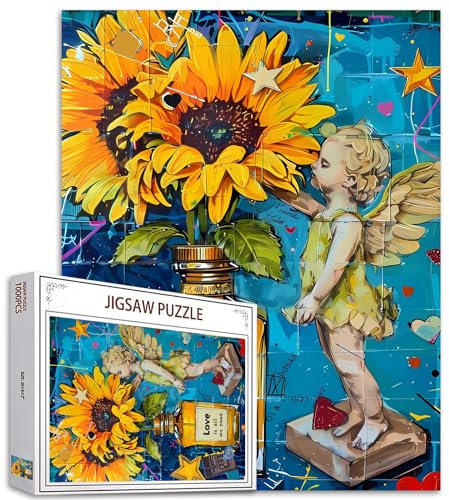 Tucocoo 1000-teiliges Puzzle für Erwachsene, Sonnenblumen-Puzzle, Banksy-Graffiti-Stil, Baby-Engel-Kunst, 1000 Teile Puzzles für anspruchsvolle Familienaktivitäten, buntes DIY-Puzzle, Wanddekoration,