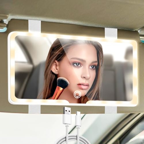 Auto Kosmetikspiegel Sonnenblende Spiegel LED mit 3 Lichtmodi, Tragbarer Auto Spiegel Innen mit Licht Universal Kosmetikspiegel Sonnenblende, Autovisier für Sitzrückenspiegel