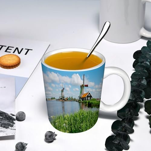 YOIUE Tazze Originali di caffè e Colazione Tazze - stampata Ceramica 11 once di tazze 330 ml Decora la tua tazza regalo,Mulini a vento di Zaanse Schans - Paesi Bassi