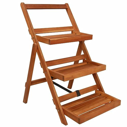 Xichuzi Blumenständer 3 Stufen, Pflanzenständer, Pflanzenregal, Blumenregal, Blumentreppe, Pflanzentreppe, Blumentisch, Balkon Regal, 50 x 63 x 80 cm Massivholz Akazie