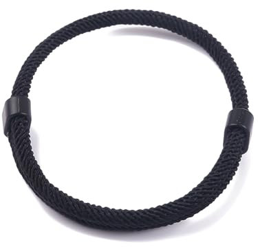 Lilbitty 1 Pieza Pulsera Negra Tejida A Mano Para Hombre De Cuerda De Vela Con Doble Cierre, Pulsera Ajustable Deportiva Para Hombres, Ideal Para Uso Diario, Ocio Y Actividades Al Aire