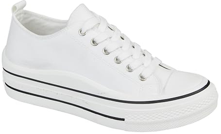 Urban Jacks Ladies Lace Up Platform Sole Canvas Baseball Sneakers 4-8 (White, UK Footwear Size System, Adult, Women, Numeric, Medium, 5)