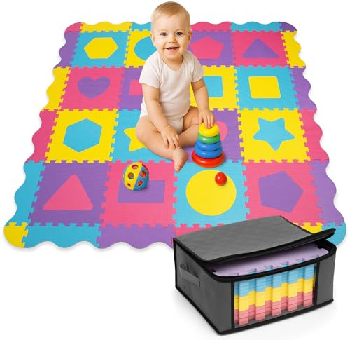 Cantoblanc® Puzzlematte Baby Krabbelmatte Spielmatte Eva-Schaumstoff 140 cm | EN71, CE & REACH zertifiziert, formamidfrei, Randstücke, Wechselteile, Aufbewahrungstasche, wasserdicht, weich & pflegeleicht