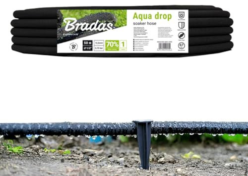 VERDONE Tropfschlauch (Perlschlauch) AQUA-DROP 1/2 50m Set mit 50 Befestigungsankern – Wassersparend bis 70%, UV-beständig, gleichmäßig