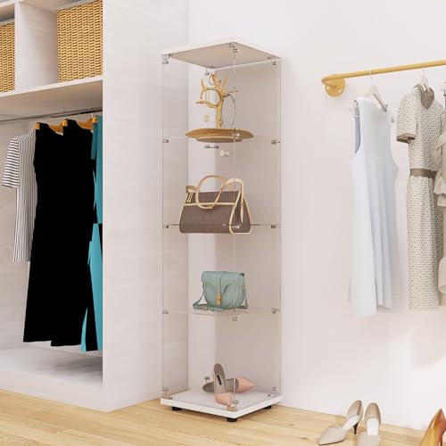 DULRLLY Glasvitrine Standvitrine in Weiß 164x42x36 cm Glasvitrine Stehend mit Schloss für Bücher Wein Sammlerstücke Modern Glas Vitrine Vitrinenschrank für Wohnzimmer, Schlafzimmer, Eingang
