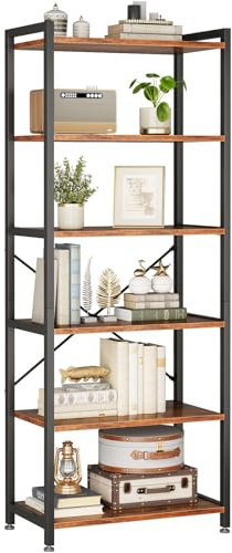 Coleshome Book Shelf, Tall Bookshelf, Wood Bookcase Shelves for Bedroom, Industrial Display Shelf for Living Room Home Office Kitchen, Standing Shelves Unit Storage Organizer (Rustic Brown, 6-tier)