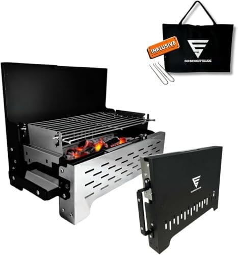 Horno doble plegable, parrilla de camping ajustable en altura con pinzas de doble función y bolsa, barbacoa de carbón con certificado Dekra, para exteriores y barbacoas, para balcón, jardín