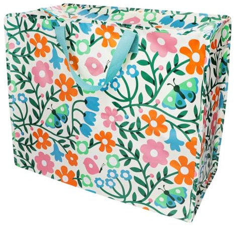 LS-LebenStil XXL Jumbo Bag Farmyard Esme - bunte Blumen Recycelt Tragetasche Einkaufstasche mit Reißverschluss Shopper Riesentasche Tasche Aufbewahrungstasche Unterbettkommode Organizer