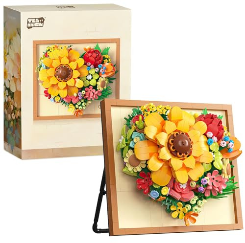 Astrevo Sonnenblume Blumen Bausteine Set, 781 Teile Sonnenblume Blumenstrauß Klemmbausteine, Kreatives Gebäude Handwerk Spielzeug Geschenke für Kinder und Erwachsene