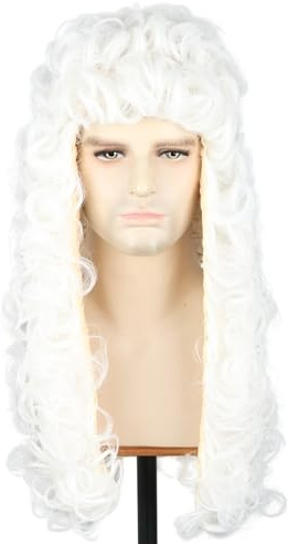 Topcosplay Herren Barock Perücke mit Zopf Blonde Richter Perücke Rokoko Lockig Marquis Perücken für Faschings Halloween (Weiß-Lang)