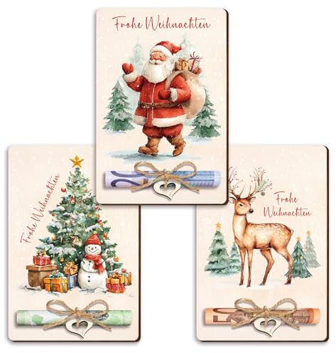 Happirra Geldgeschenk Weihnachten Geldgeschenke, 3er Set Geldgeschenke Verpackung Weihnachten Kinder, Lustige Weihnachtskarten Holz, Weihnachts Geldgeschenke Wunscherfüller für Frauen Männer