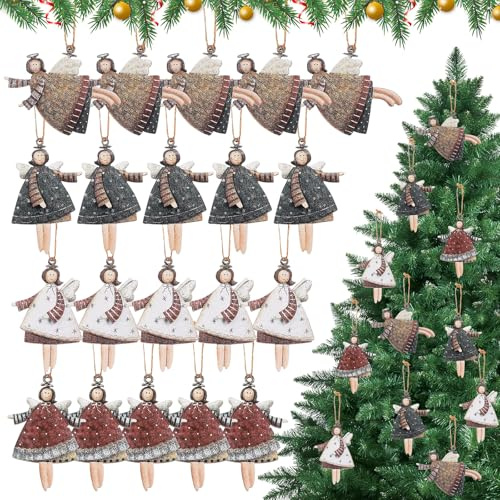 20 Stück Weihnachtsanhänger Eng-EL Nicht 2D Acryl Weihnachtsengel Weihnachtsanhänger Holz Christbaumschmuck Holz Weihnachtsbaum Deko für Weihnachtsbaum Dekoration Wohnaccessoires