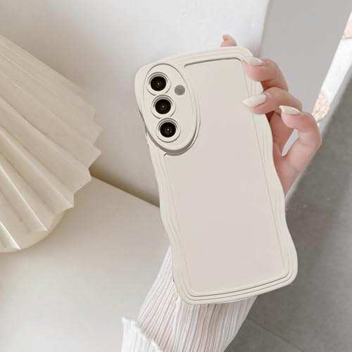 UEEBAI für Samsung Galaxy A17 5G Hülle, Nie Vergilbung, Beige | Niedliche Lockige Wellen Rahmenform Silikon Handyhülle Stoßfeste Schutzhülle Slim Fit Weiche TPU Bumper Cover Case