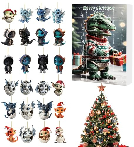 Weihnachts-Countdown-Kalender – Drachenornamente, 2D-Acryl-Tropfchen, 2025 Weihnachten, Tier-Kalender zum Aufhängen, für Rückspiegel, Motorik, warm