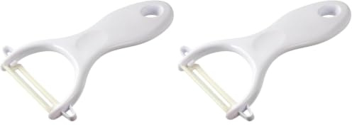 FACKELMANN Pelador de Patatas y Verduras Cerámico con mango ergonómico blanco o verde, 13x8cm, 1ud. (Paquete de 2)