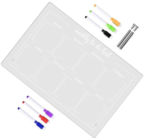 BETOOKY Acryl Schreibtafel Satz Abwischbar Transparente Memo Tafel mit 6 Whiteboard Stiften und 2 Magneten Kompakte Schreibtisch Memotafel für Wochenplan und Notizen im Büro und Zuhause