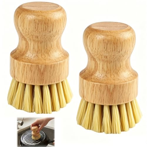 2PCS Cepillos de Cocina de Bambú Limpieza Ecológica, Cepillos de Madera Cerdas Naturales, Cepillo para Fregar Platos, Ollas, Setas y Verduras, Diseño Ergonómico y Versátil para Uso Doméstico