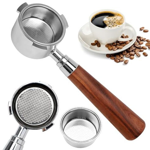 Bodenloser Siebträger 51mm Kompatibel mit DeLonghi Dedica EC680/EC885/EC685 Espresso Kaffee Espressomaschinen, Kaffee Siebträger mit 3 Ohren & Filterkorb aus Edelstahl & Holzgriff