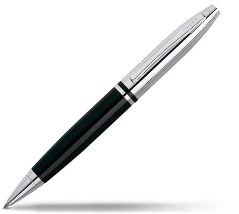 Cross Calais Kugelschreiber (Drehmechanik, Strichstärke M, Schreibfarbe: schwarz, inkl. Geschenkbox) Schwarz-Chrom