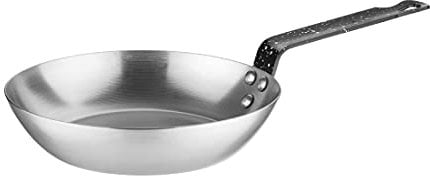 Vogue Carbon Steel Frying Pan 20(Dia)cm/900 ml, Black, Carbon Steel, Oven Safe Frying Pan, Season Before Use, Hanging Hole for Storage, Professional & Home Kitchen Use, GD063