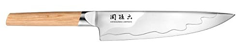 KAI Seki Magoroku Composite Cuchillo de chef con hoja de 20,0 cm - Acero inoxidable SUS420J2 56 HRC / Acero VG 10 61 HRC - Mango de madera de Pakka de color claro - Hecho a mano en Japón
