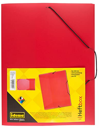 Idena 225405 - Heftbox für DIN A4 mit Gummizug, aus PP, Füllhöhe 3,5 cm, transluzent rot, 1 Stück