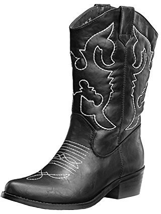 SheSole Damen Cowboy-Stiefel aus Leder - gefütterte Westernstiefel für Damen, hochwertige Damen-Boots mit breiter Schuhform, Schwarz, 36 EU