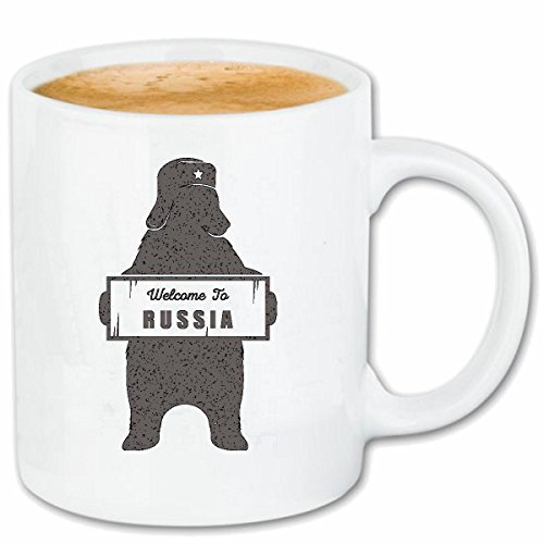 Reifen-Markt Kaffeetasse WELCOME TO RUSSIA BRAUNBÄR IN RUSSLAND EISBÄR BRAUNBÄR TEDDYBÄR BÄR BÄREN Keramik 330 ml in Weiß