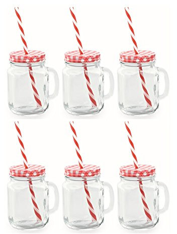 Trinkglas mit Deckel und wiederverwendbarem Trinkhalm (rot)