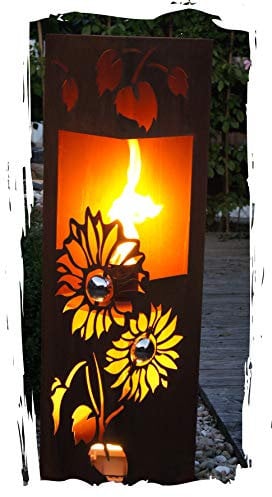 Feuersäule Sonnenblume Edelrost Rost Metall Gartendeko Garten Stele Fackel Feuer Säule