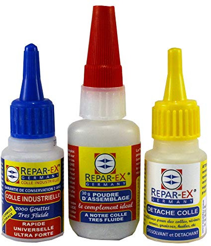 Repar-ex Set – 20g Industriekleber, 30g Füllpulver & 20ml Klebstoffentferner – Starke Reparatur für alle Materialien – Metall, Kunststoff, Holz, Keramik u.v.m.