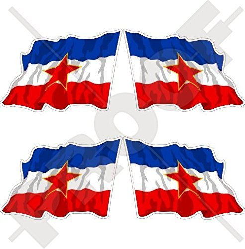 JUGOSLAWIEN SFR Wehende Flagge, Fahne Sozialistische Bundesrepublik SFRJ Jugoslawien 50mm Auto & Motorrad Aufkleber, x4 Vinyl Stickers (Links - Rechts)