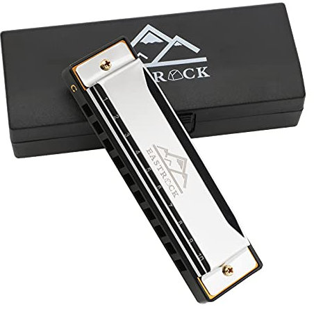 EastRock Harmonika, 10 Löcher, 20 Melodien, Blues-Mundharmonika, Tonart C, Mundharmonika für Anfänger, Erwachsene, Kinder, als Geschenk, inkl. Etui und Reinigungstuch, Schwarz