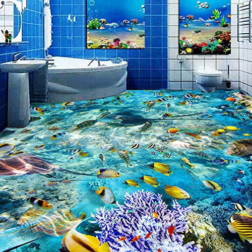Benutzerdefinierte Bodenbelag Wandbild Tapete Unterwasserwelt Fisch Korallen Toiletten Badezimmer Schlafzimmer 3D Boden Wandbilder Pvc Wasserdicht Selbstklebend-200 * 140 Cm