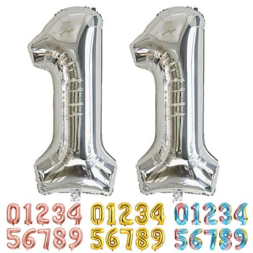 Ponmoo Luftballons Zahlen 11 Silber, Riesen Nummer 0 1 2 3 4 5 6 7 8 9 10-19 20-29 30-39 40 50 60 70 80 90 100, groß Folienballons für Hochzeit Jubiläum, Geburtstagsballons Party Dekoration