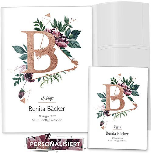 OLGS U-Heft und Impfpasshülle 3-teilig Set individualisiert Buchstabe Untersuchungsheft Hülle & Impfpasshülle Geschenkidee personalisierbar mit Namen, Geburtsdatum (Uhefthüllen, personalisiert, 15)