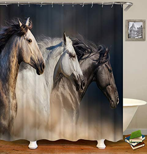 Shocur Horse Shower Curtain, Western Horses Run in Farm Filed, 72 x 72 Inches Man Theme Bath Curtain, Polyester Fabric Bathroom Decor Set with 12 Hooks