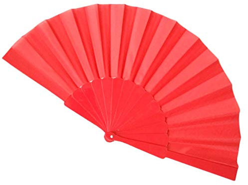 WS UK Fabric Handheld Folding Fan [Red]
