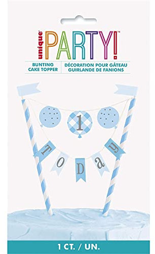 Unique 74954 Blue 1st Birthday Bunting Banner Cake Topper 1 Pc