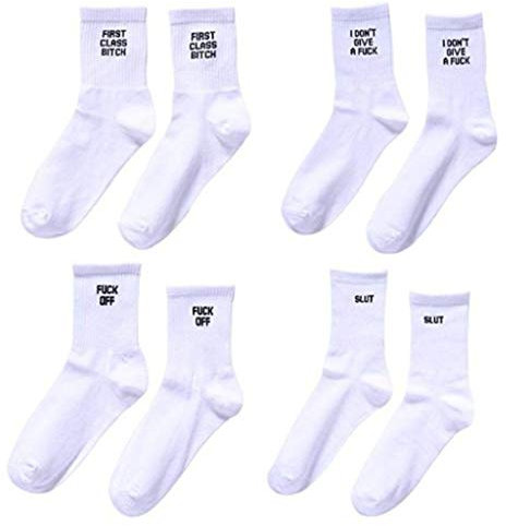 Maijia 4 Paare Neuheit Lustiger Buchstabe Druck Baumwollsocken F*** Off Crew Socken Frauen Herren Tube Socks Unisex White Socke