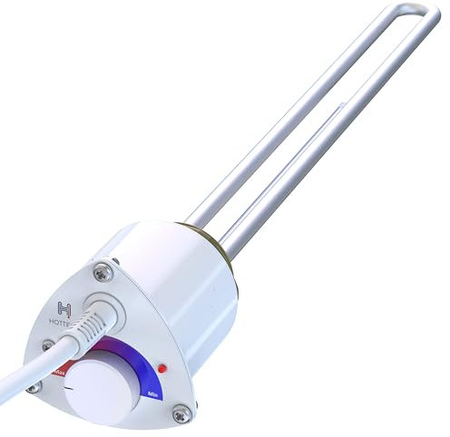 HOTTECH - Electric Immersion Heater GR for Boiler, Electric Water Heater with Thermostat, Heating Element with Water Temperature Controller - 230 V, 1500 W, 6/4, White