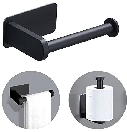 Klopapierhalter - Toilettenpapierhalter ohne Bohren - Badezimmer deko für Edelstahl - Handtuchhalter ohne Bohren - Für Toilette und Küche Schwarz