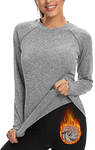Soneven Camiseta Manga Larga Mujer Running Deporte Camisetas Térmica Elásticos Ropa Deportivo de Running Fitness Otoño Invierno A-Gris Claro XL