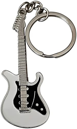 PSL Guitar Keychain Musical Instrument Black and White Pendant Keyring