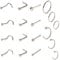 VANANA Nose Studs Rings Hoop Set, Surgical Steel Nose Studs Nose Screw Nose Hoop Rings CZ Nose Piercing Jewelry Women Men, Pack of 18 Pcs, Silver