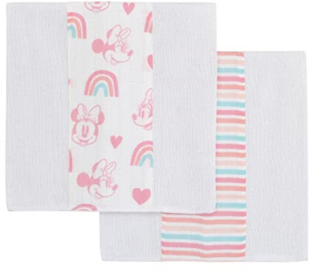 Disney Minnie Mouse White, Pink und Aqua, 2 Stück, 100 % Baumwolle, 25,4 x 50,8 cm, Muslin Burp Cloths