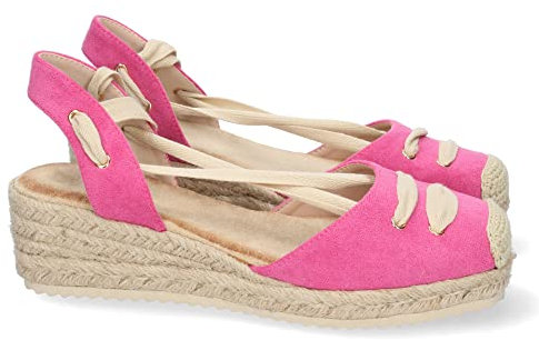 shoes&blues.es 63257-Sandalia de Cuna para Mujer, Forrada de Yute, con Pala Cerrada, y Cierre de Cordones, Primavera Verano 2022. Talla 39 Fucsia